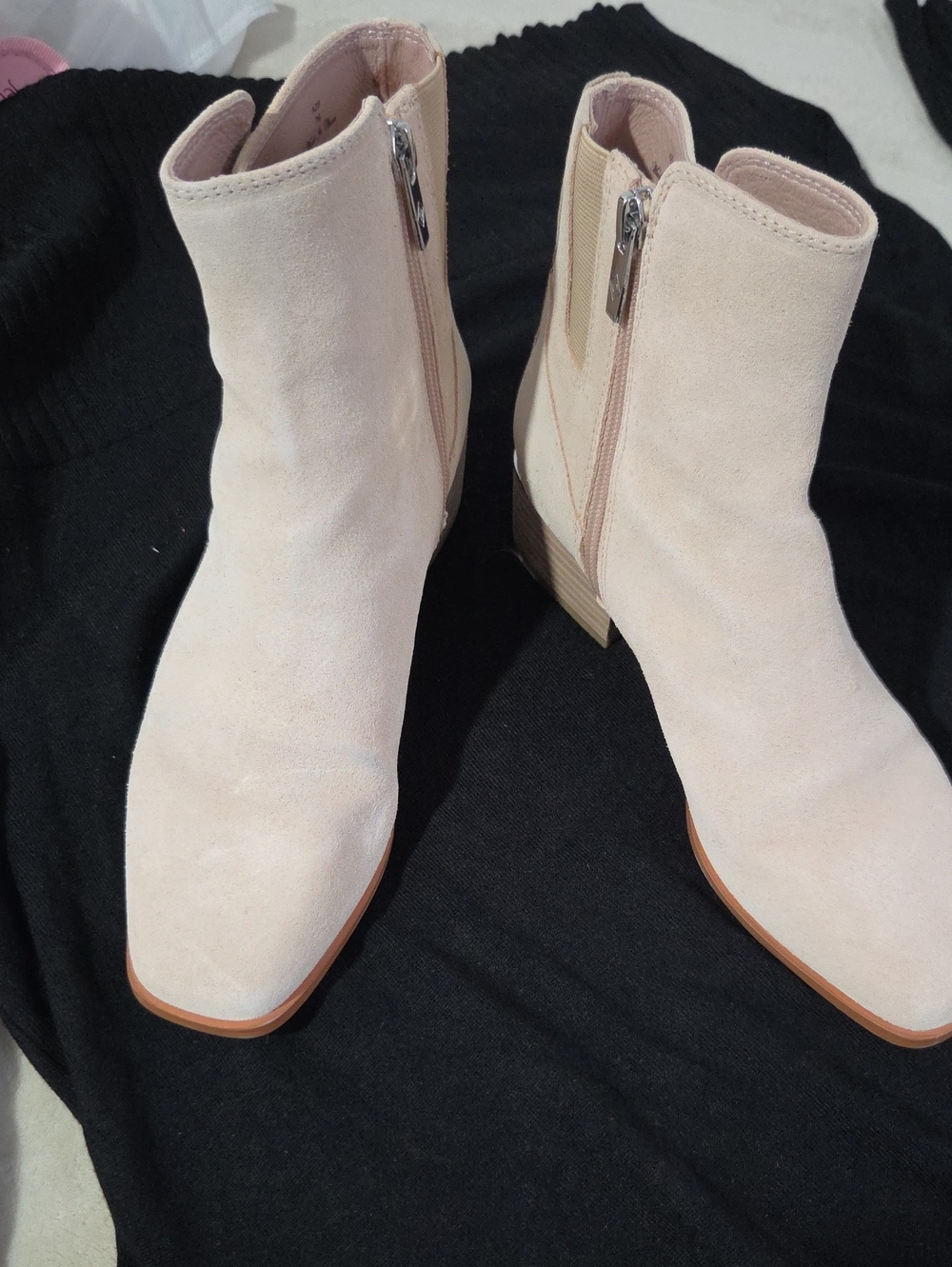 Suede Side-Zip Ankle Boots in Light Pink